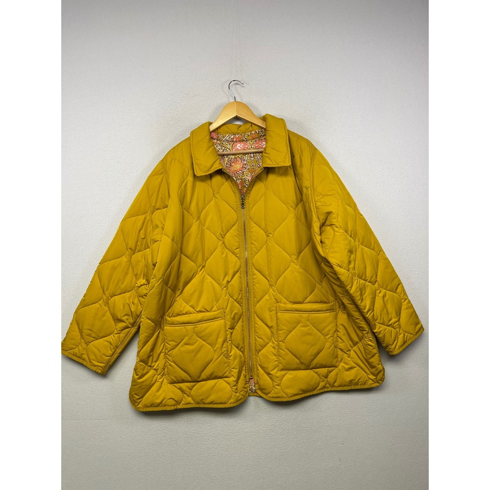 Boho Cottagecore Isaac Mizrahi Live Women 2X Yellow Reversible Quilted Jacket